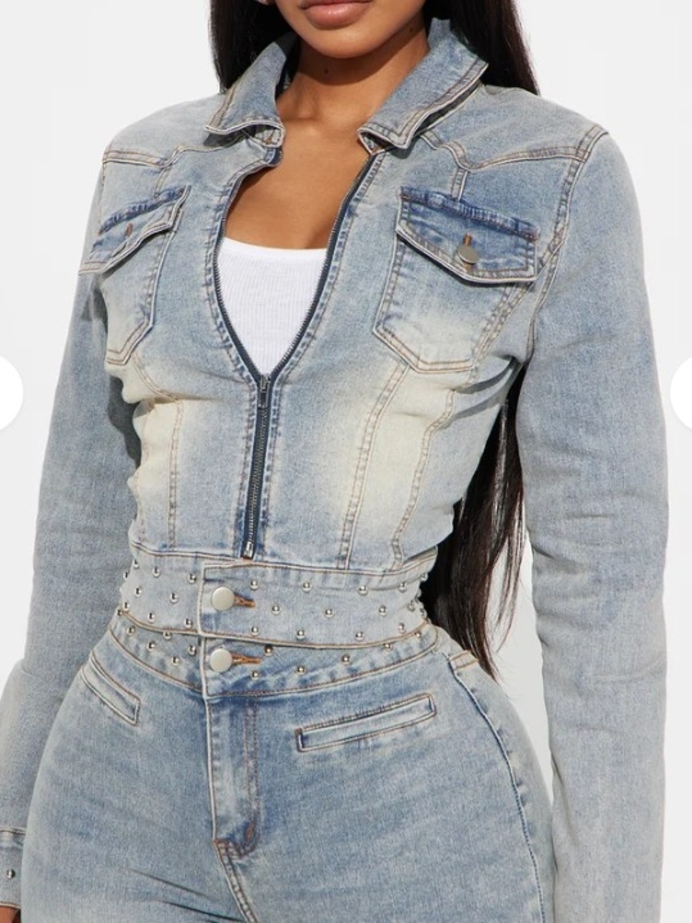 Fashion Nova Light Wash High-Rise Studded Waist Jeans
